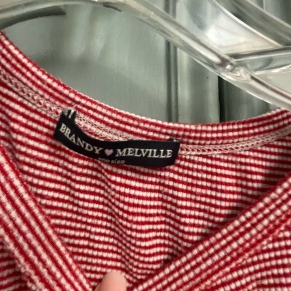 Brandy Melville ribbed baby tee one size alien red white striped - Picture 2 of 3